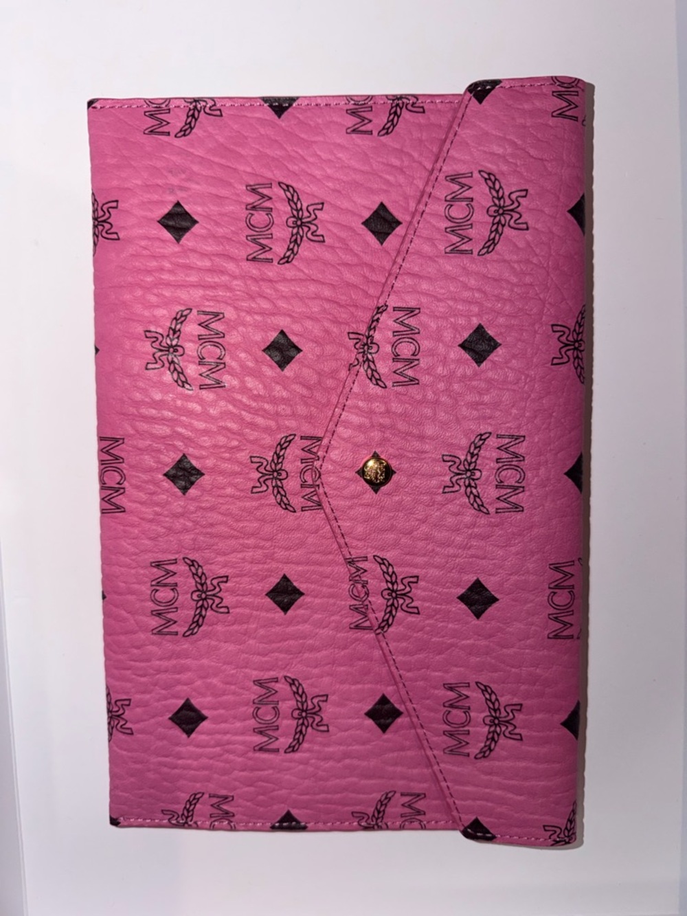MCM Pink Monogram Envelope Wallet with Gold-Tone Snap